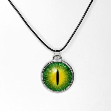Imagem de Lindo colar pingente amuleto olho reptiliano verde resinado - RELIKARI