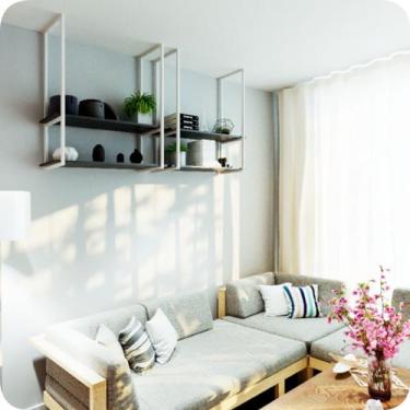 Imagem de Nicho Branco Prateleira Suspensa Teto Sala Preta 60cm - MetalCromo