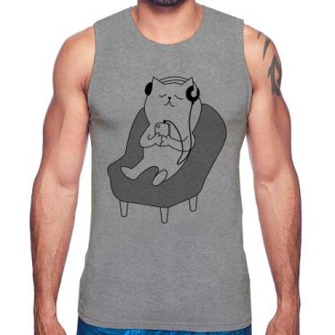 Imagem de Regata Gatinho Ouvindo Música - Foca na Moda, Cinza, GG