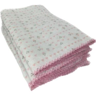 Imagem de Toalha Fralda Bebê Cremer Triangulo Azul E Rosa Com Crochê 70 X 120cm 