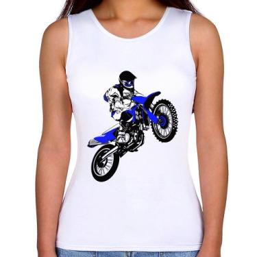 Imagem de Regata Feminina Motocross Jump Azul - Foca na Moda, Branco, GG