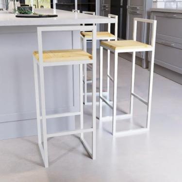Imagem de Jogo 4 Banqueta Alta Balcão Bistrô Industrial Branca Madeira Pinus - D