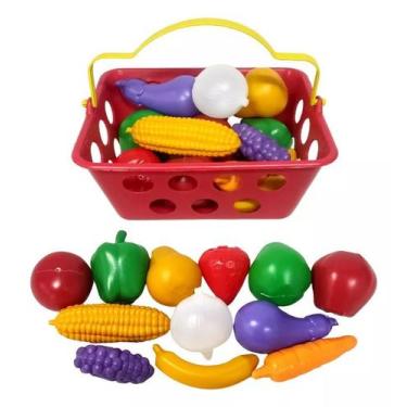 Imagem de Kit Legumes Verduras De Brinquedo Cesta De Mercado 12 Itens - Cesto de