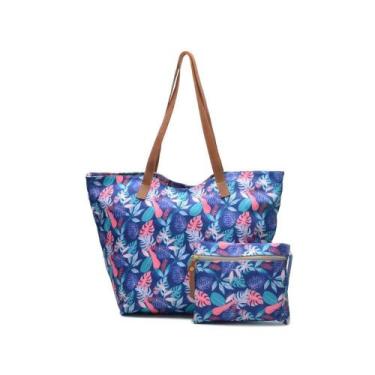 Imagem de Bolsa Feminina Saco Estampada Floral Zíper + Necessaire - Mila Marques