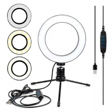 Imagem de Ring Light De Mesa Iluminador De Led com Tripé 6 Polegadas 16cm Luz Fr