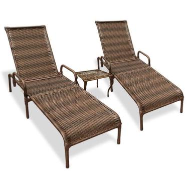 Imagem de Kit 2 Espreguiçadeiras Fibra Sintética Regulável Catar+Mesa - MRD DECO