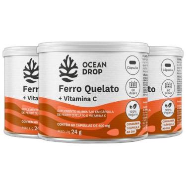 Imagem de Kit 3 Ferro Quelato Bisglicinato 60 caps 400mg - Ocean Drop