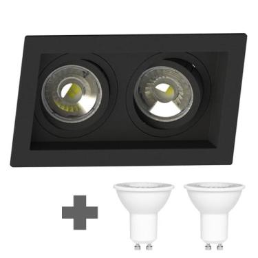 Imagem de Spot Duplo Embutir Quadrado Recuado Mr16 Preto + Led Stella 6w 6500K -