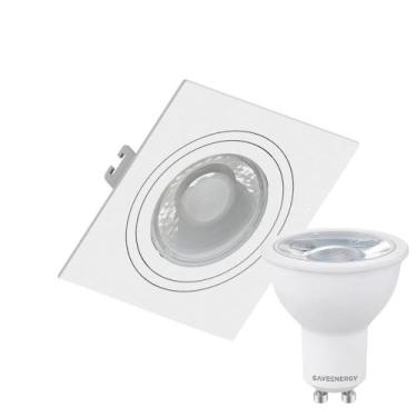 Imagem de Kit 3 Spot Embutir Quadrado Face Plana Dicroica Mr16 Branco + Lâmpada 