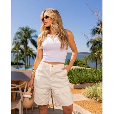 Imagem de Bermuda Sarja Cargo Feminina Cintura Média Carpinteiro 23087 Off White