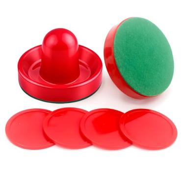 Imagem de Conjunto de Air Hockey – 2 empurradores de hóquei de ar e 4 discos de hóquei de ar para mesas de jogo | Pás e empurradores de hóquei de ar de substituição | Acessórios perfeitos para jogos de hóquei