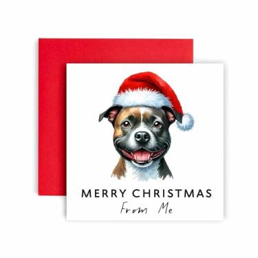 Imagem de Huxters Cartão de Natal do cão - Staffordshire Bull Terrier - Feliz Natal para mãe e pai de cachorro - Cartão de Natal do cão para amigos família primeiro Natal (Staff Bull Terrier)