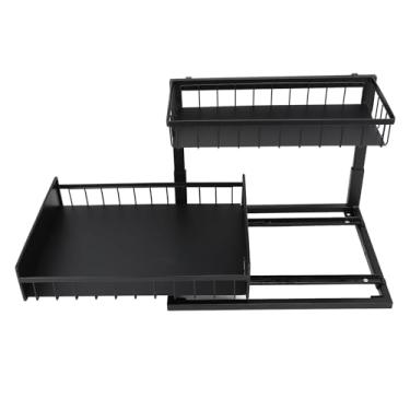 Imagem de Organizador Sob a Pia - Organizador de Gabinete Removível de Metal de Camada Dupla Removível para Armazenamento de Cozinha e Banheiro, Prateleira de Pia Deslizante Com Design Em
