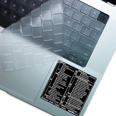Imagem de Capa para teclado Afterplug (layout ANSI dos EUA) + adesivo preto para atalhos Mac OS, protetor de teclado ultrafino para M2 MacBook Air 33.0 cm 38.1 cm e M1 M2 M3 MacBook Pro 35.6 cm 40.6 cm,