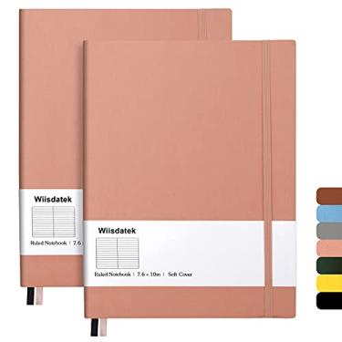Imagem de Wiisdatek Cadernos pautados B5 College – Pacote com 2 cadernos grandes B5 com 376 páginas numeradas, papel pautado grosso de 100 g/m², capa de couro PU macio, 7,6 x 25,4 cm (Rosa)