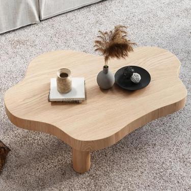 Imagem de Mesa de centro nuvem, decoração de mesa de centro irregular em forma de nuvem de madeira com 3 pernas, linda mesa de canto redondo moderna engrossada para móveis de quarto de quarto, natural, 71 x 45