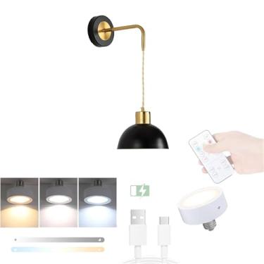 Imagem de Luminárias de parede recarregáveis a bateria com controle remoto E27, luminárias de parede com brilho ajustável, sem fio, LED, iluminação de parede com mudança de cor para quarto e sala de e