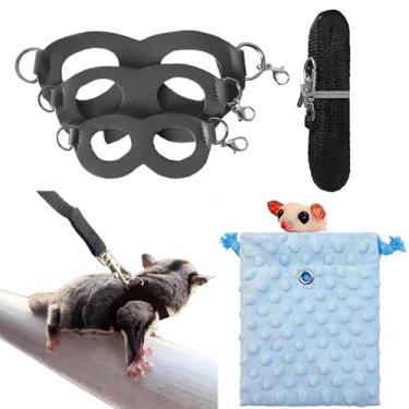 Imagem de Fejapa Conjunto de coleira 3+1 Sugar Gliders com bolsa de transporte, equipamento de caminhada, tração, correia para animais pequenos, para hamster, lagartos, dragões, esquilos, ratos