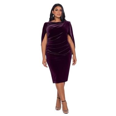 Imagem de Betsy & Adam Vestido feminino plus size curto de veludo com gola drapeada nas costas, Vinho, 50