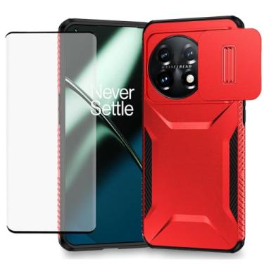 Imagem de Ueokeird Capa para OnePlus 11, One Plus 11 5G PHB110 com protetor de tela de vidro temperado e capa deslizante para câmera, antiderrapante, resistente, à prova de choque, para OnePlus 11 5G, vermelha