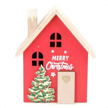 Imagem de Decoração Natalina Casinha de Natal em Madeira MDF com Neve e Chaminé Vila Vilarejo Cenario