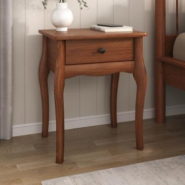 Imagem de IDIMEX Mesa Cabeceira Madeira 01 Gaveta Corrediças Telescópicas Clássica cor Castanho, Cômoda Leone com Pés Cabriolet