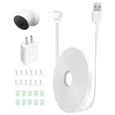 Imagem de AYIIFEI Cabo de alimentação compatível com Google Nest Cam externa ou interna, bateria, 6 m à prova de intempéries, cabo interno e externo que carrega continuamente sua câmera Nest, com carregador de