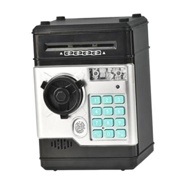 Imagem de menolana Cofrinho eletrônico, caixa de economia, brinquedo, desenvolvimento inicial, código de senha eletrônico educacional, banco de dinheiro para crianças, Prata Negra