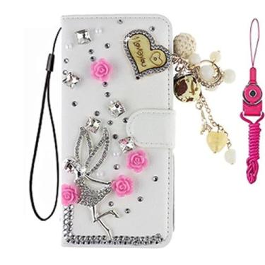 Imagem de Capa para iPhone 7 Plus, capa protetora tipo carteira de couro brilhante e alça de pescoço [suporte] [compartimentos para cartão] [fecho magnético] para iPhone 8 Plus (NO 26)