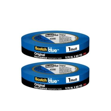 Imagem de 3M Scotch-Blue 2090 Papel crepe de libera o segura para pintores de v rias superf cies Fita adesiva, 27 lbs/em resist ncia tra o, 60 metros de comprimento x 3/4 de largura, azul, Pack of 2, Blue