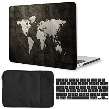 Imagem de Capa rígida compatível com MacBook Pro 15 polegadas 2019 2018 2017 2016 versão A1707 A1990, capa rígida de plástico, bolsa de laptop e película de teclado para Mac Pro 15 Touch Bar, mapa preto