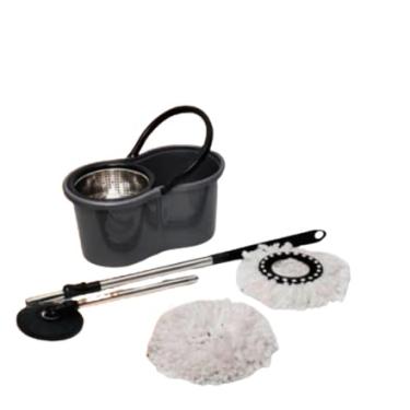 Imagem de Mop Giratório com Balde 9L, Cabo em Inox, 2 Refis de Microfibra, Centrifuga Inox