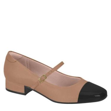 Imagem de Sapato Casual Feminino Salto Baixo Grosso Conforto Moleca, Nude, Preto