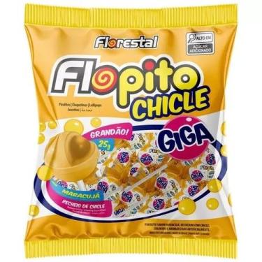 Imagem de Pirulito Flopito Gigante Giga Chiclete Maracuja 24un 600g Florestal