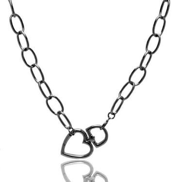 Imagem de Colar Choker Coração Cadeado Folheado A Grafite - Milena Jóias