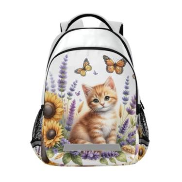 Imagem de senya Mochila de gato para estudantes, meninos, meninas, gengibre, lavanda, flores, mochila escolar, viagem, mochila de viagem, gato 22, média, Gato 22, Medium