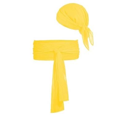 Imagem de JIEFULL Acessórios de fantasia de pirata para mulheres e homens, cachecol de cabeça de pirata, chapéu bandana e cinto de faixa de pirata para cosplay de Halloween (amarelo)