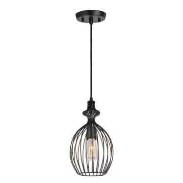 Imagem de Aspen Creative 61093 Ajustável 1 Luz Transicional Design Pendente Mini Luminária de Teto com Sombra de Metal Arame, Acabamento Preto Fosco 20 cm de Largura