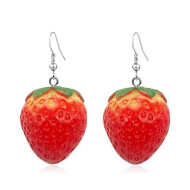 Imagem de QUSIJIA 2 pares de brincos 3D de morango vermelho para mulheres, criativos, engraçados, realistas, brincos de orelha vermelha para mulheres, trumpet, Acrílico, Sem pedra preciosa