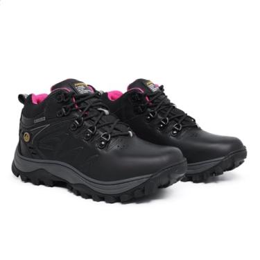 Imagem de Bota Feminina de Trilha X-Trail em Couro Legítimo com Biqueira PVC (Preta e Rosa, BR, Adulto, Numérico, 39)