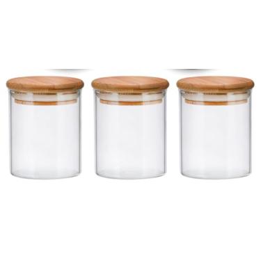 Imagem de Kit 3 Potes de Vidro 500ml Com Tampa De Bambu Hermético porta mantimentos jogo pote cozinha tempero