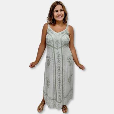 Imagem de Vestido Indiano Midi Alças Liso com Bordados 802 - Sarat Moda Indiana,