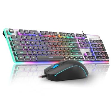 Imagem de Camiysn Teclado e mouse cremosos para jogos, preto 104 teclas RGB e mouse RGB de 6 velocidades, teclas de pudim, teclado silencioso de computador para computador/PC/laptop/Mac/Windows/escritório