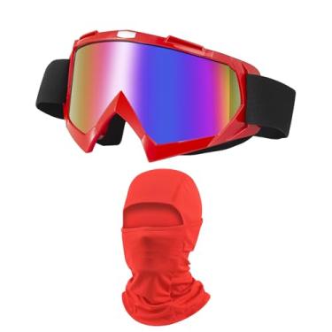 Imagem de LJDJ Óculos de motocross para motocicletas off-road para quadriciclo com proteção solar UV balaclava cobertura facial completa (vermelho/colorido + máscara)