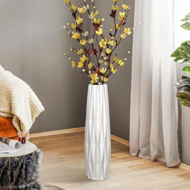 Imagem de GDSZJLJ Vaso de cerâmica branca de 40 cm de altura, vaso de flores grande com esmalte brilhante, vasos brancos grandes para flores, vasos de cerâmica decorativos para sala de estar, quarto,
