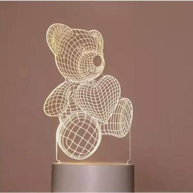 Imagem de Luminária Decorativa Abajur Ursinho Coração 3D Acrílico USB - Pra vc 