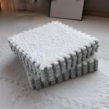 Imagem de 60 peças de tapete de pelúcia macio para brincar, espuma, tapete infantil, intertravamento, ladrilhos de exercícios, piso, carpete e tapete para crianças, almofada 30 * 30 cm, branco, 60 peças