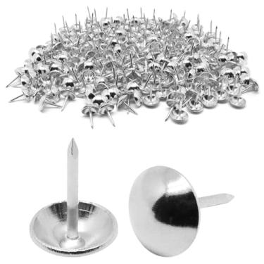 Imagem de Sydien 250 peças de tachas prateadas para polegar, pinos decorativos de cabeça redonda de 7/40.6 cm, tachinhas de estofamento para móveis, projeto faça você mesmo, sofá - 11 x 17 mm