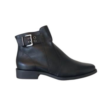 Imagem de QR Shoes, Botinha Feminina Preta Cano Curto Salto Baixo Couro Legítimo Cor:Preto;Tamanho:38