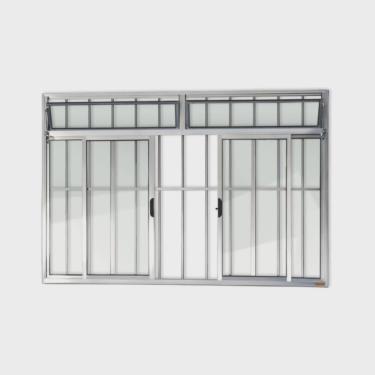 Imagem de Janela de Aluminio de Correr com Bandeira 120x200cm 4 Folhas com Grade Vidro Liso Plus Brimak